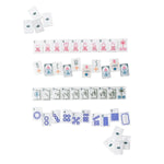 The Mahjong House Mother of Pearl Deco mahjong tiles arranged by suit on a white background.