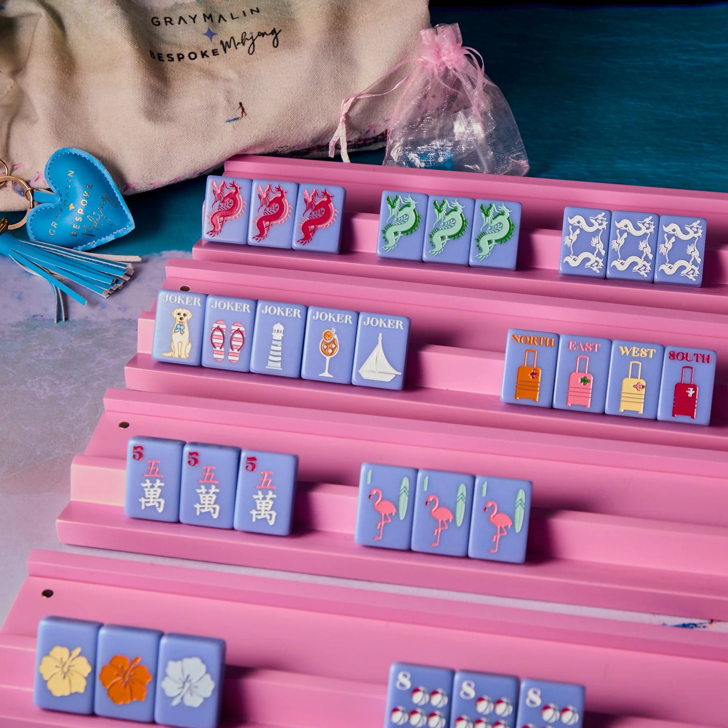 Bespoke Mahjong x Gray Malin - Beach Club Tiles in Cabana Blue