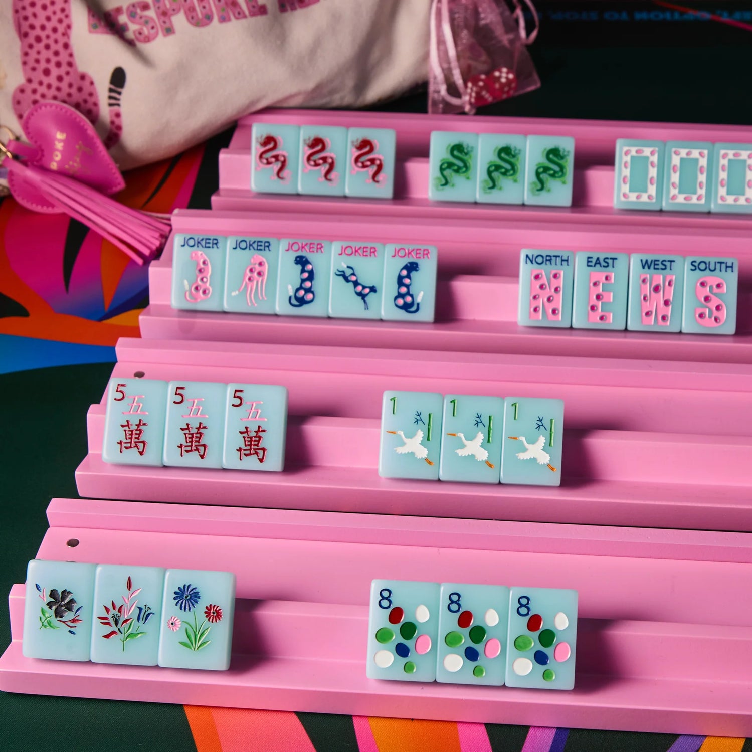 Bespoke Mahjong - Springtime Safari Tiles in Sky Blue