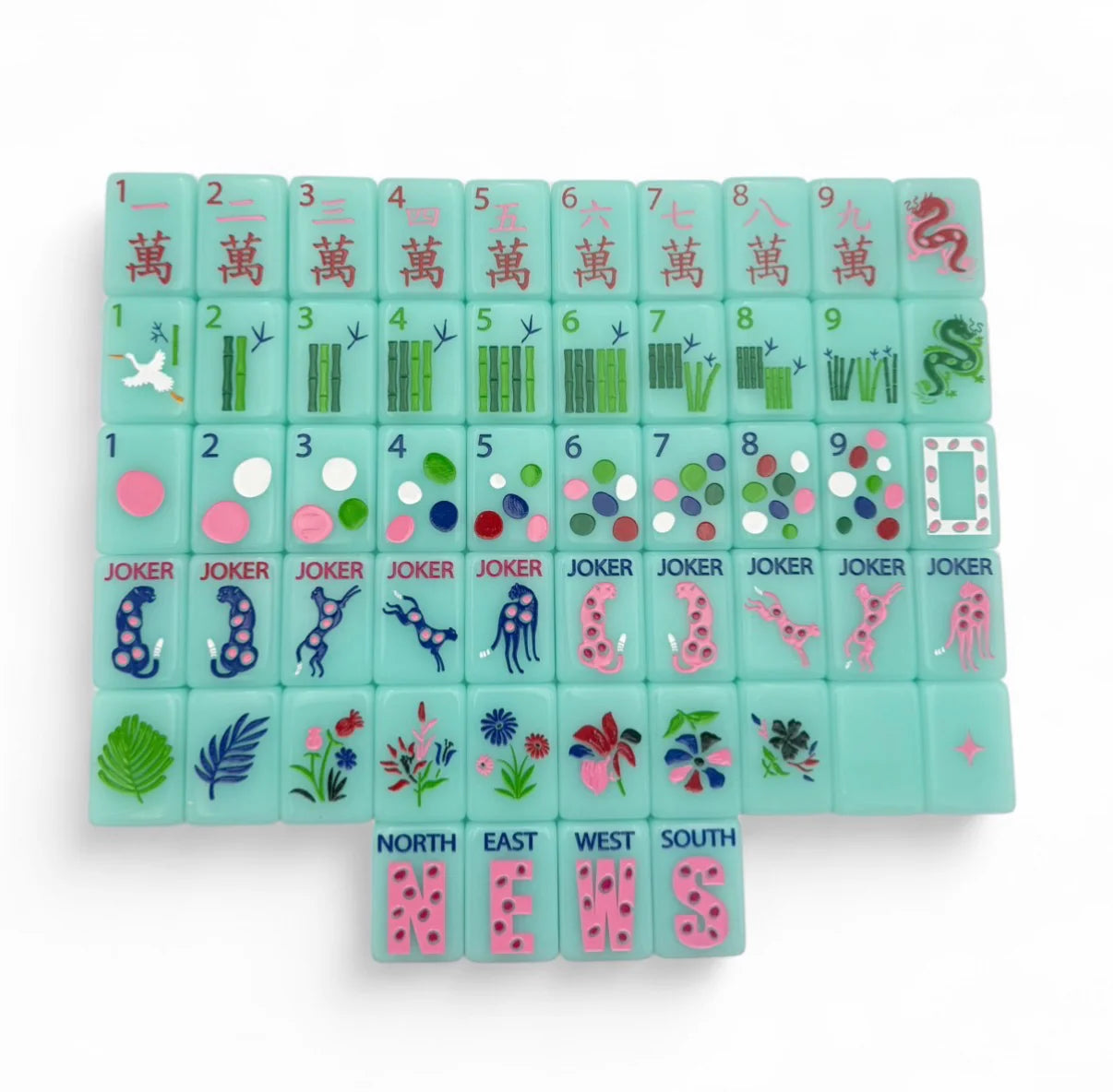 Bespoke Mahjong - Springtime Safari Tiles in Sky Blue