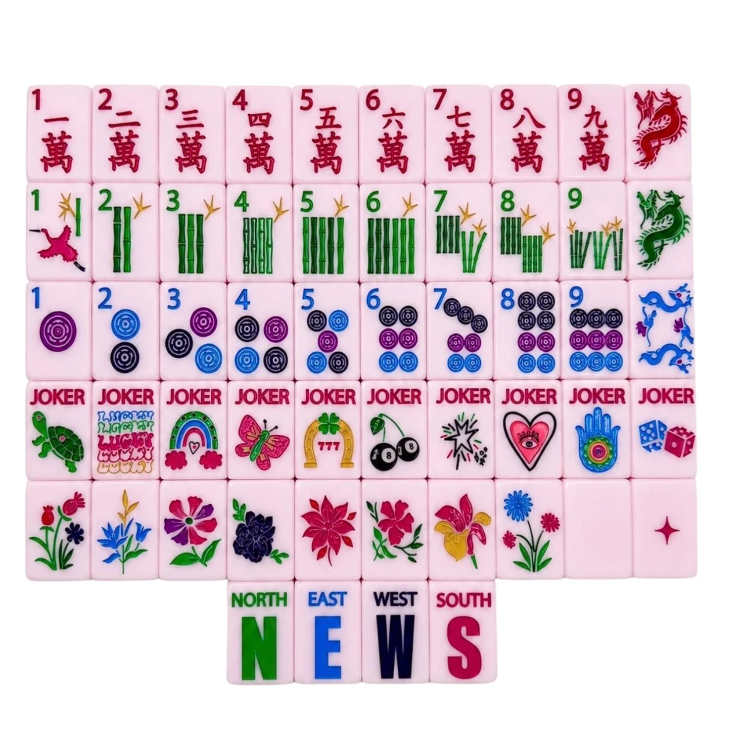 Bespoke Mahjong - Lucky Charms Tiles in Marshmallow Pink
