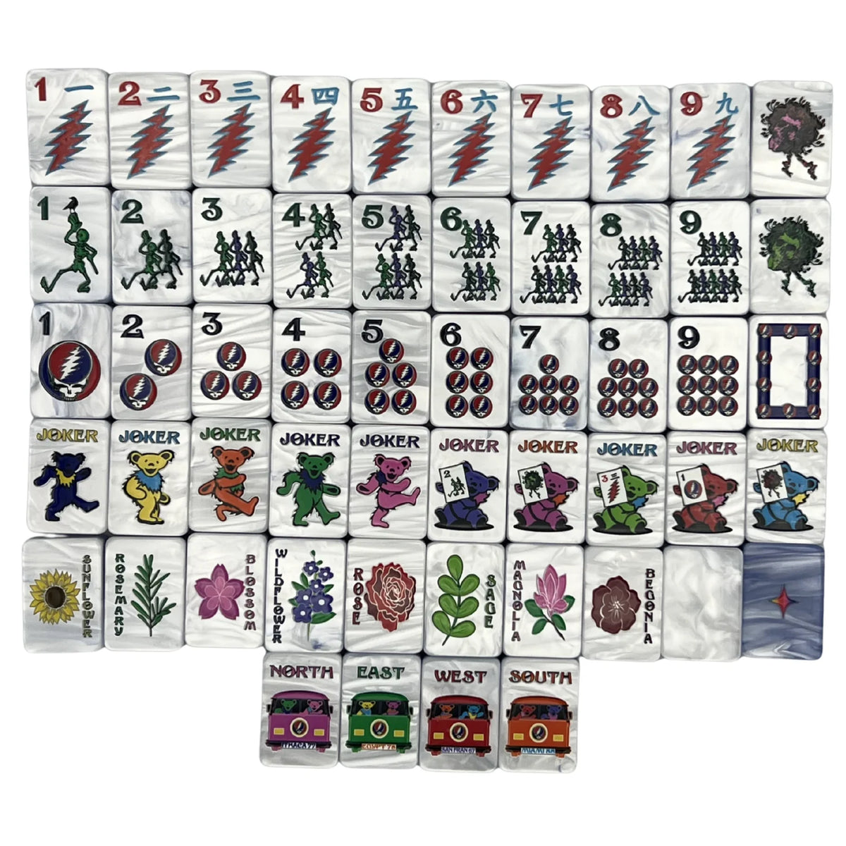 Bespoke Mahjong x Grateful Dead - Stealie Blue Tiles in Tie Dye Pearl