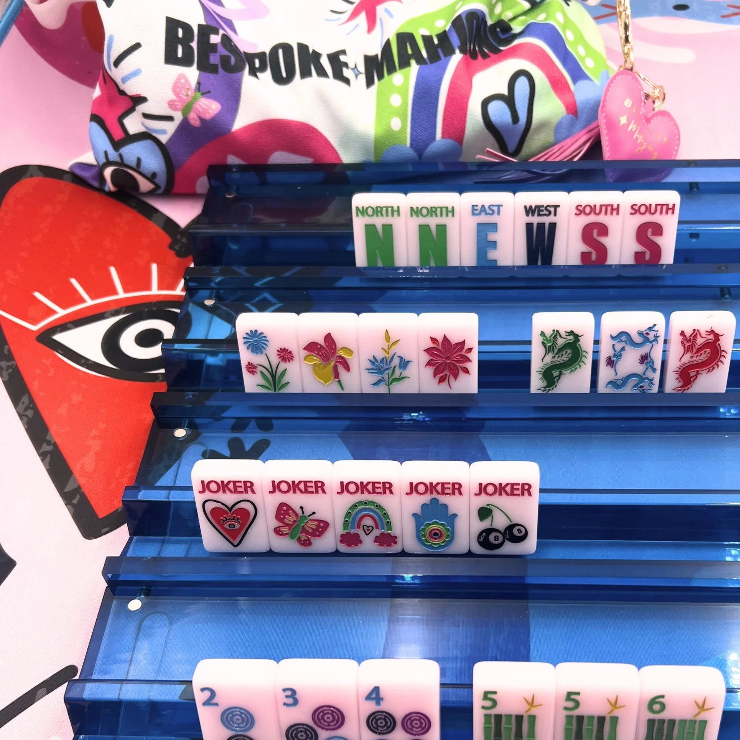 Bespoke Mahjong - Lucky Charms Tiles in Marshmallow Pink